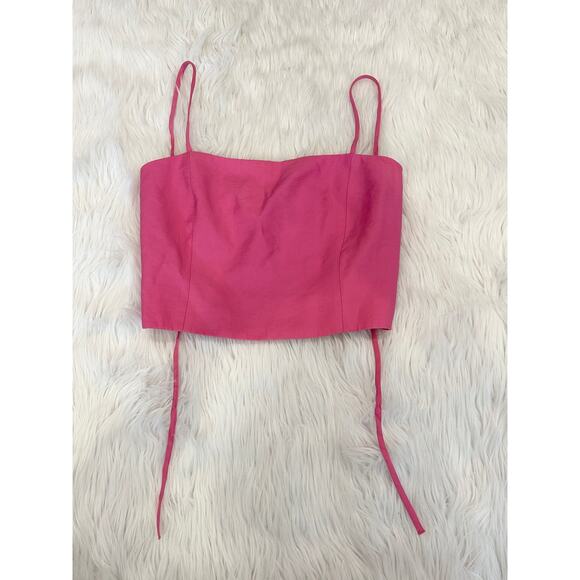 ZARA Flowy Crop Top Square Neck Spaghetti Strap Lace Up Open Back Tank Top Pink - Picture 8 of 14